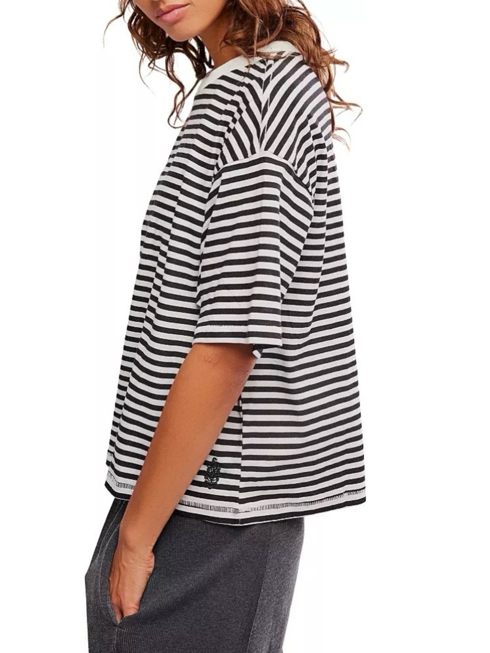 FP Movement by Free People Striped Relaxed Fit Short Sleeve Black & White NWOT